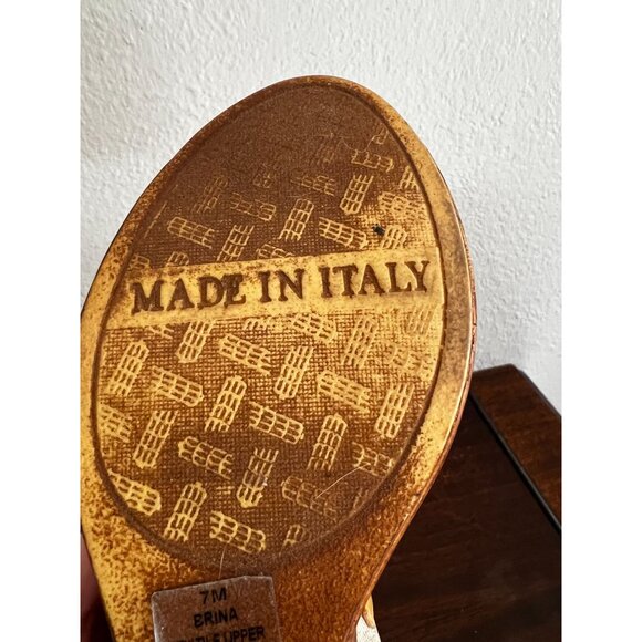 Nine West Italy Brina Wedge Sandals 7M Slip On Brown Stretch Fabric Two Straps - Picture 13 of 13